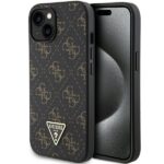 Guess PU Leather 4G Triangle Metal Logo kryt iPhone 15 černý