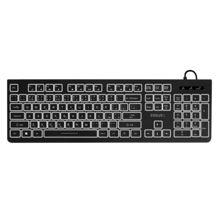 EVOLVEO K1010, klávesnice s bílým podsvícením, CZ+SK, černá - Obrázek 2
