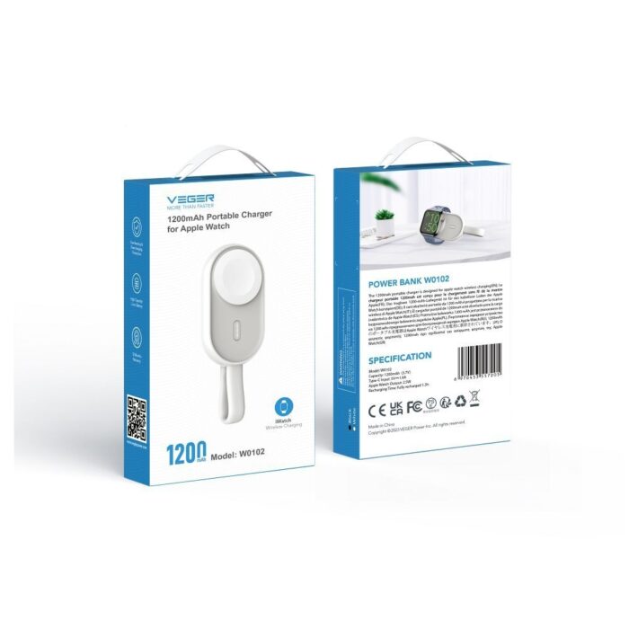 BATERIE POWER BANK VEGER W0102 PRO APPLE WATCH, 1200 mAh - Obrázek 2