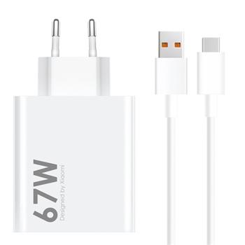 Xiaomi MDY-14-EW USB-A 67W Cestovní Nabíječka + USB-C 6A Datový Kabel White